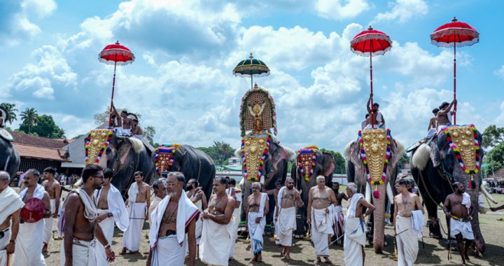 ഇരിങ്ങാലക്കുട കൂടല്‍മാണിക്യം ക്ഷേത്രത്തില്‍ നടന്ന ശീവേലി എഴുന്നള്ളിപ്പ്.
