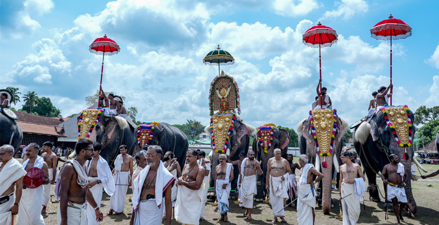 ഇരിങ്ങാലക്കുട കൂടല്‍മാണിക്യം ക്ഷേത്രത്തില്‍ നടന്ന ശീവേലി എഴുന്നള്ളിപ്പ്.