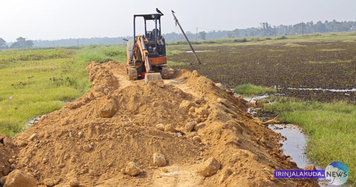 പൂമംഗലം പടിയൂര്‍ കോള്‍മേഖലയിലൂടെ ബണ്ട് ഉയര്‍ത്തല്‍ നടപടികള്‍ പുരോഗമിക്കുന്നു.