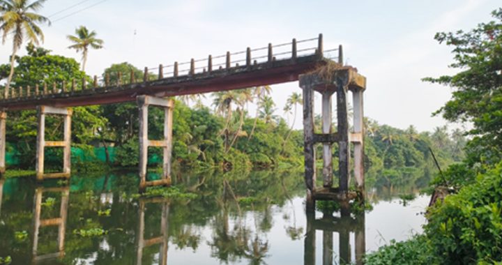 തകര്‍ന്നുവീണ മഴുവഞ്ചേരി തുരുത്തിലെ ചക്കരപ്പാടം നടപ്പാലം.